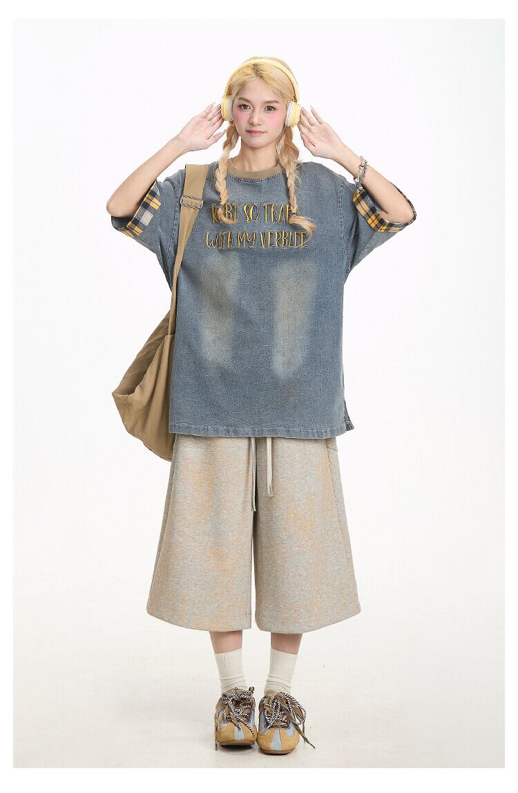 デニム 売れ筋 おすすめ 絶対流行 早い者勝ち カジュアル男女兼用 2色選択 Tシャツ<F-11340>