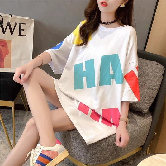 新商品 カジュアル 話題沸騰中 ルーズ プリント 全3色 半袖TシャツF-8721