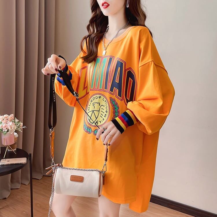 着?せ グラフィックプリント 虹色 ロング長袖Tシャツ 三色トップス＜F-4107＞