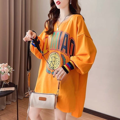 着?せ グラフィックプリント 虹色 ロング長袖Tシャツ 三色トップス＜F-4107＞