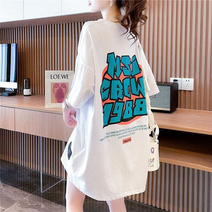 組み合わせやすい アルファベット 数字ロゴ プリントTシャツ ゆったり半袖＜F-6527＞