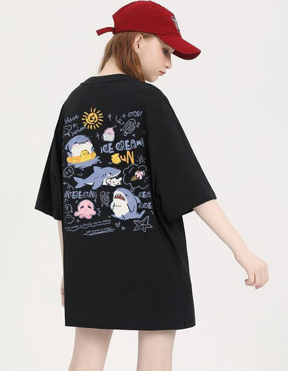 売り切れ必至 4色選択 ポップなプリントが夏に映えるプリント 半袖Tシャツ＜F-9327＞