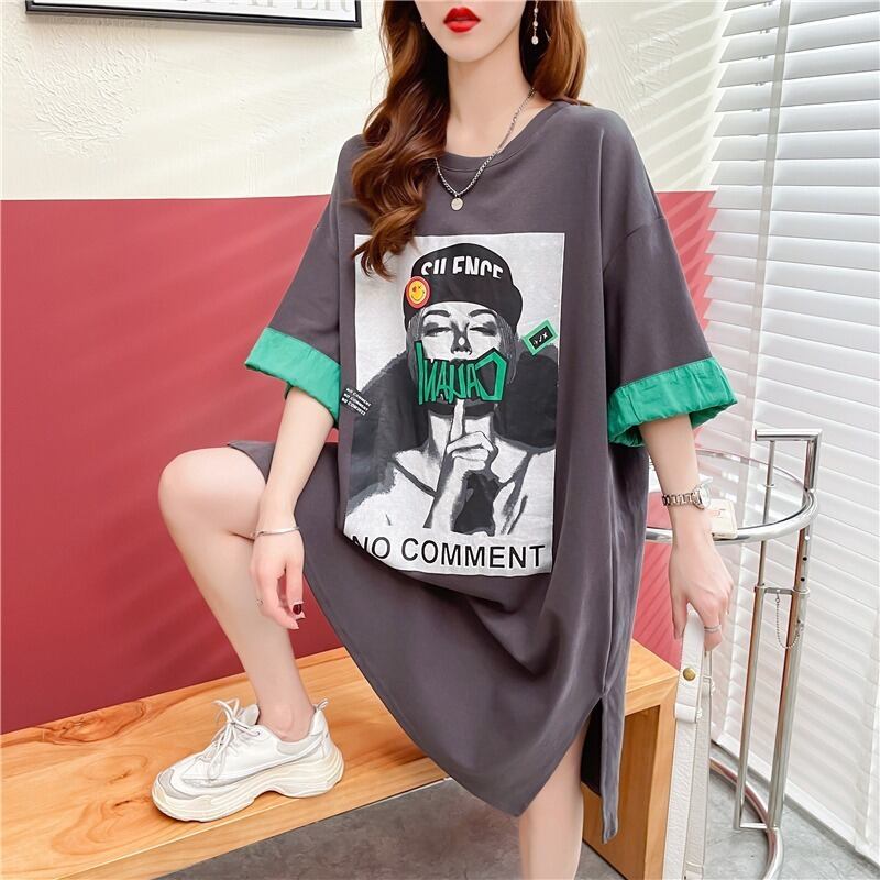 【半額！期間限定！！】今季マストバイ プリント カジュアル Tシャツ カットソー ワンピース＜F-8533＞