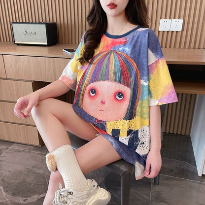 売り切れ必至 絞り染め ファッション プリント 半袖 Tシャツ＜F-8412＞
