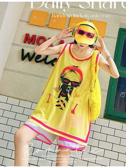 軽い生地が夏にぴったり！ ノースリーブ プリント全2色 Tシャツ カットソー＜F-11359＞