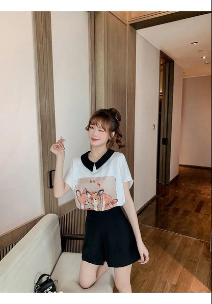美人度アップ シフォン スウィート 半袖 Tシャツ ショートパンツ セットアップ ＜F-9234＞