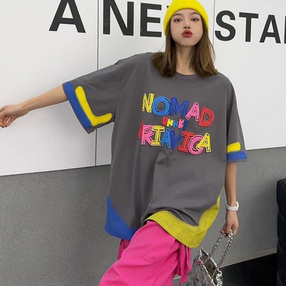 個性的なデザイン アバンギャルド 好感度満載 プリント 半袖Tシャツ カットソー＜F-8237＞