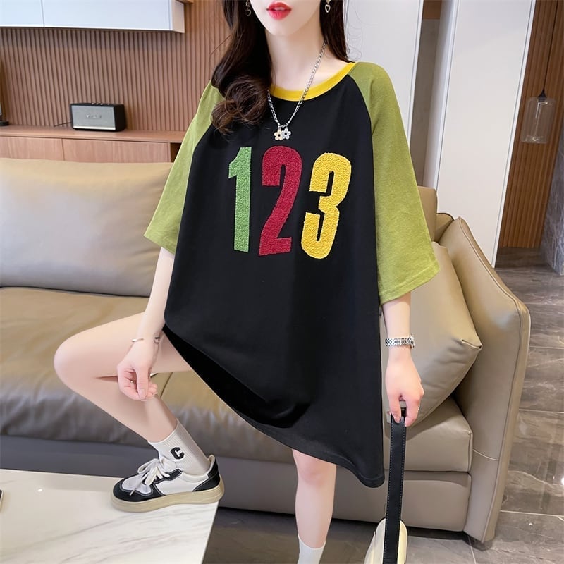絶対欲しい   数字刺 Tシャツ ゆったり 半袖 ＜F-2896＞