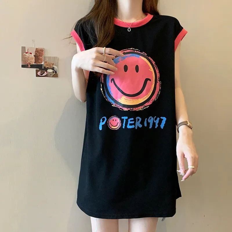 【半額！期間限定！！】超人気 ファッション カジュアル プリント ノースリーブ Tシャツ<F-8487>
