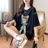 質感のいい 猫刺繍 立体のリボン ロング Tシャツ ゆったり半袖 ＜F-2919＞