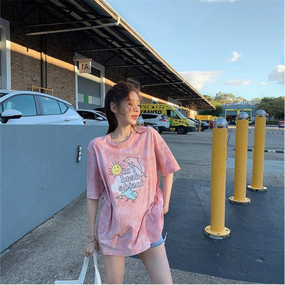 絶対欲しい キュート 話題沸騰中 絞り染め プリント 全2色 半袖TシャツF-8759