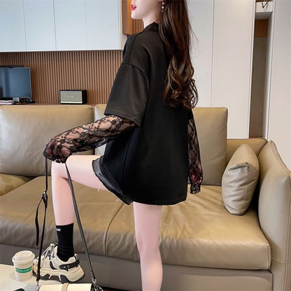 話題沸騰中 レイヤード風 美人度アップ ルーズ Tシャツ ＜F-8707＞
