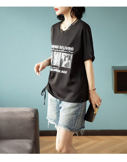 話題沸騰中 ファッション 着回し力抜群 プリント 2色選択 半袖Tシャツ＜F-8621＞