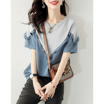 【半額！期間限定！！】 ファッション 定番シンプル 上質 シフォン 半袖<F-6595>