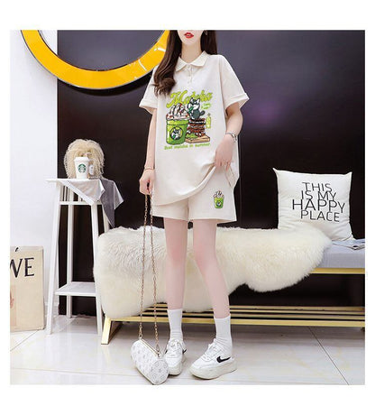 超人気 プリント カジュアル 半袖Ｔシャツⅹパンツセット全3色 <F-8528>