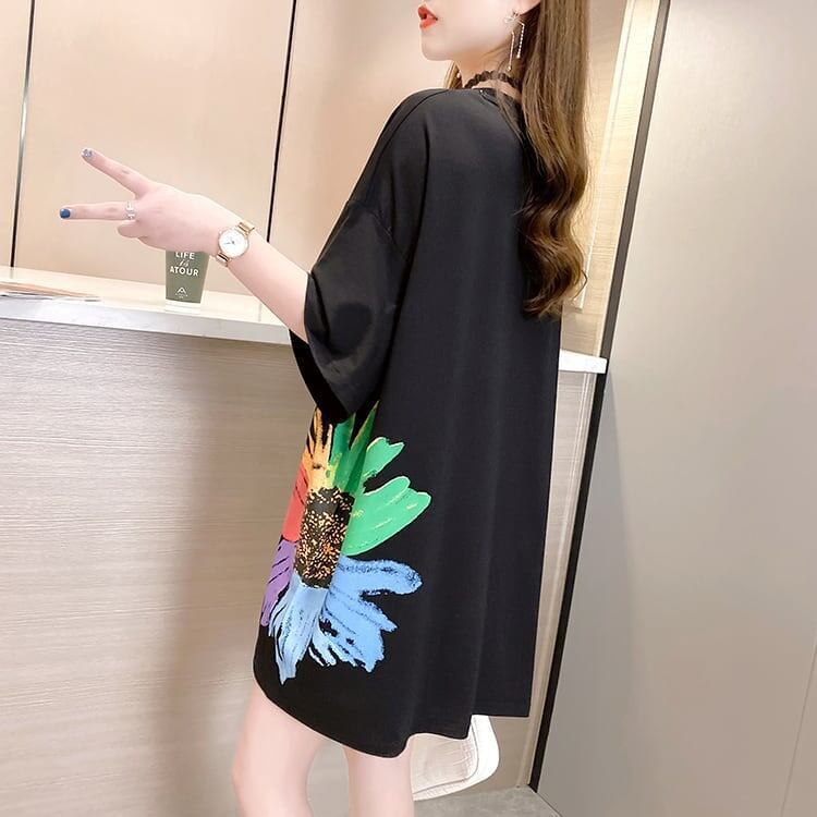おすすめ   花柄 三色 ゆったり ロング 半袖 ＜F-2946＞