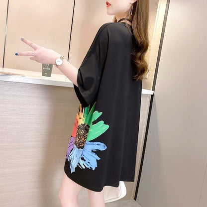 おすすめ   花柄 三色 ゆったり ロング 半袖 ＜F-2946＞