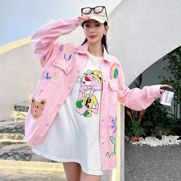 売り切れ必至 韓国風ファッション 上質 アバンギャルド プリント デニム Tシャツ ＜F-9479＞