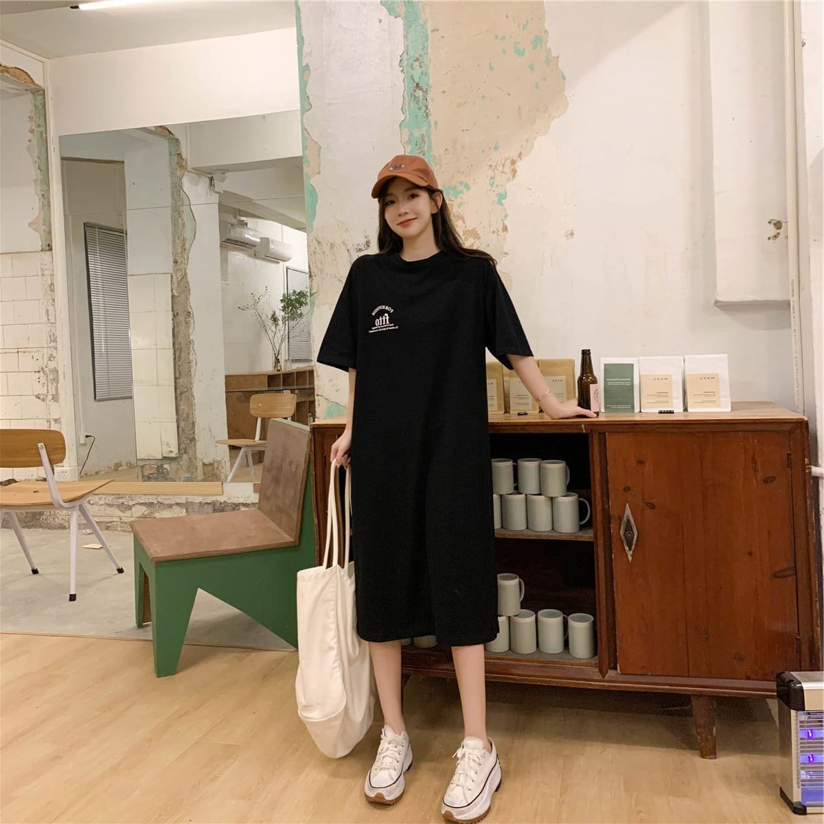 美人度アップ プリント チャーミング Tシャツ カットソー ワンピース＜F-3602＞