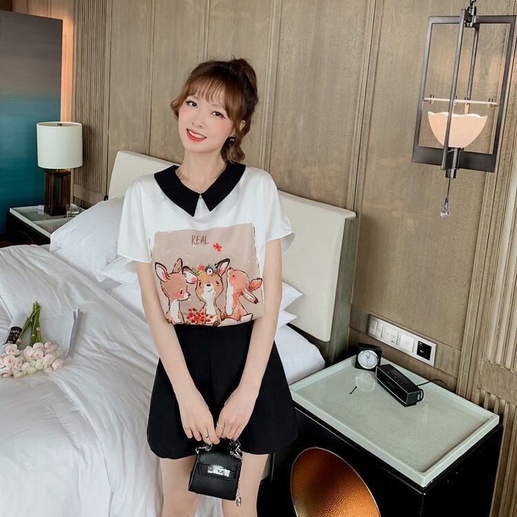 美人度アップ シフォン スウィート 半袖 Tシャツ ショートパンツ セットアップ ＜F-9234＞