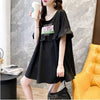 ミドル丈のイレギュラー半袖Tシャツワンピース<F-5007>