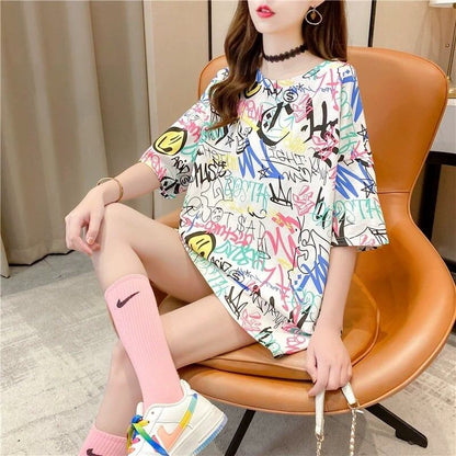 都市ファッショ デザイン オシャレ 個性派 プリント 2色選択 半袖 Tシャツ F-9082