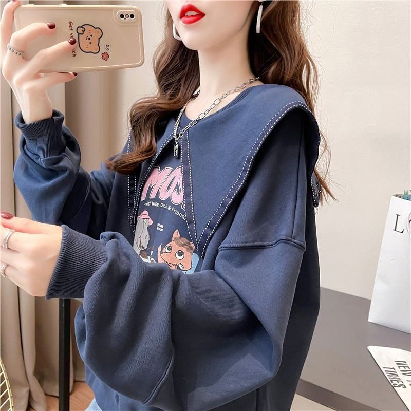 絶対欲しい   セーラ服の襟 長袖Tシャツトップス<F-4036>