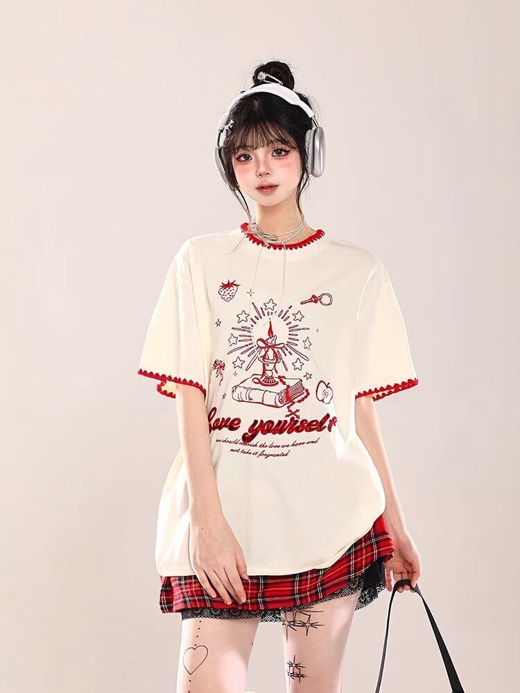 大人可愛い 早い者勝ち 絶対流行 カジュアル 2色選択 Tシャツ<F-11108>