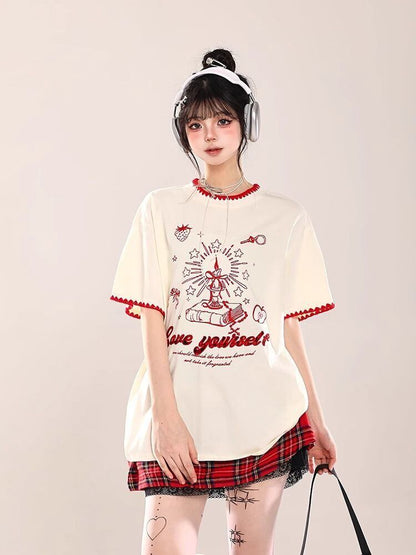 大人可愛い 早い者勝ち 絶対流行 カジュアル 2色選択 Tシャツ<F-11108>
