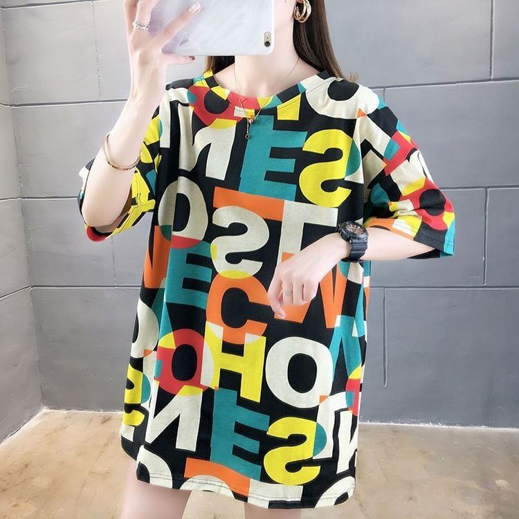 売り切れ必至 カラーマッチング 個性派 プリント全2色 半袖Tシャツ カットソー ＜F-8556＞