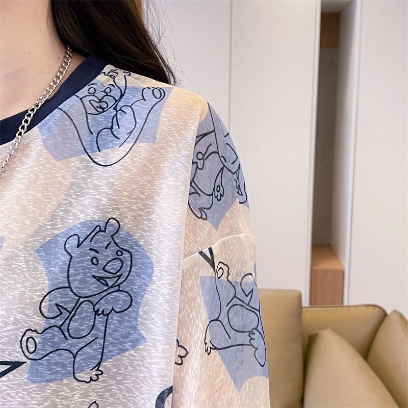 【半額！期間限定！！】絶対流行 キュート カジュアル プリント 日焼け止め 半袖Tシャツ＜F-8576＞