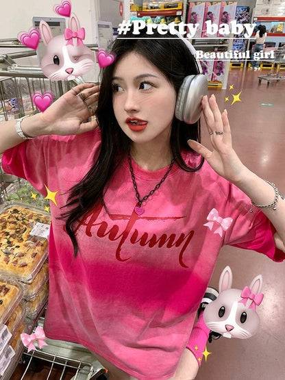 レイジースタイルドーパミングラデーションタイダイオールマッチ半袖Tシャツ<F-2895>