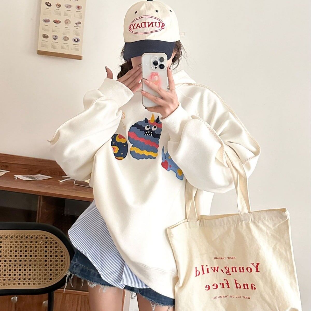 大人可愛い ゆったり 刺?ロゴ パーカ 全4色トップス＜F-4811＞