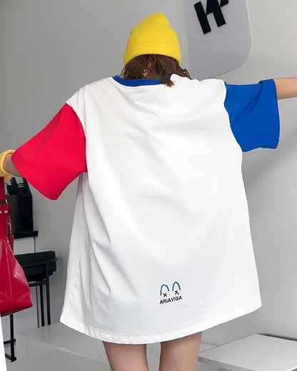 お勧めカラーマッチング ゆったり ビッグロゴ 半袖Tシャツ 全2色＜F-4838＞