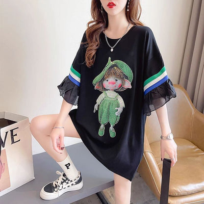 新商品 切り替え キュート ゆったり 全2色 半袖Tシャツ＜F-8349＞