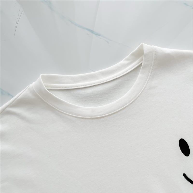 好感度満載 レース切り替え 笑顔 ゆったり ホワイト 着?せ 七分袖 Tシャツ　＜isf-1938＞