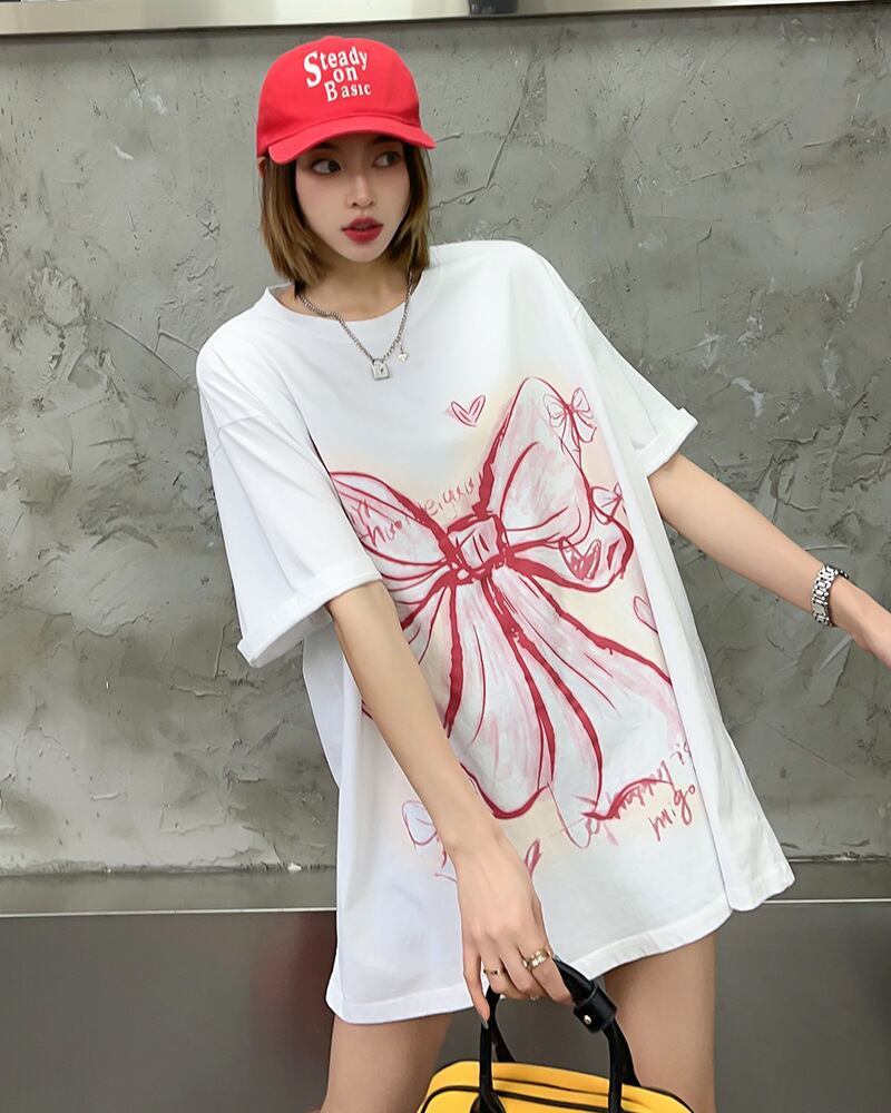 個性的なデザイン プリント ラウンドネック 半袖 Tシャツ カットソー＜F-8273＞