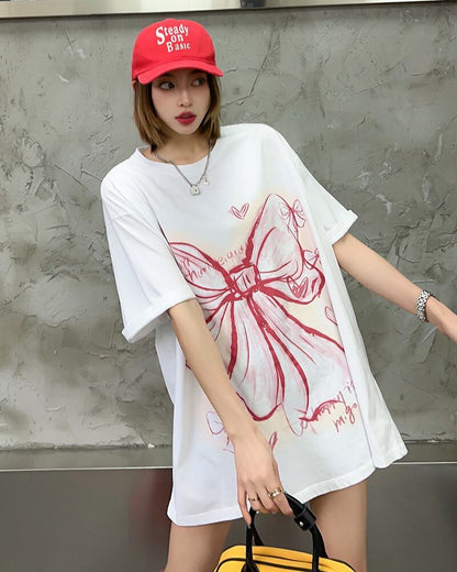 個性的なデザイン プリント ラウンドネック 半袖 Tシャツ カットソー＜F-8273＞