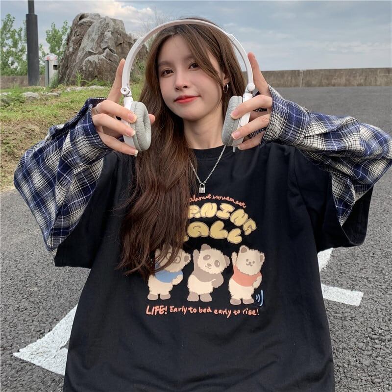オシャレ度満点 ラウンドネック 個性的なデザイン カートゥーンプリント Tシャツ＜F-2257＞