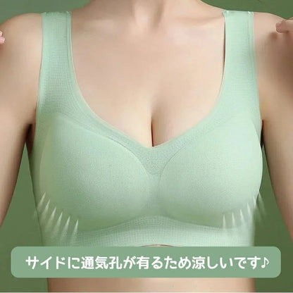ナイトブラ ブラ ノンワイヤーブラジャー 夏 吸水速乾 メッシュ 涼しい 極薄 通気性<F-3058>