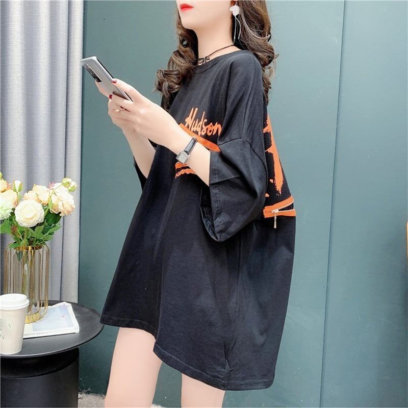 デザイン感 切り替え チャーミング プリント Tシャツ カットソー＜F-3578＞