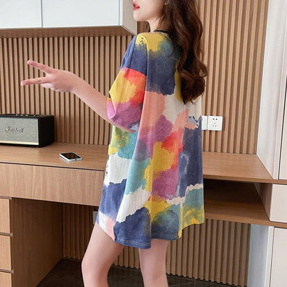 売り切れ必至 絞り染め ファッション プリント 半袖 Tシャツ＜F-8412＞