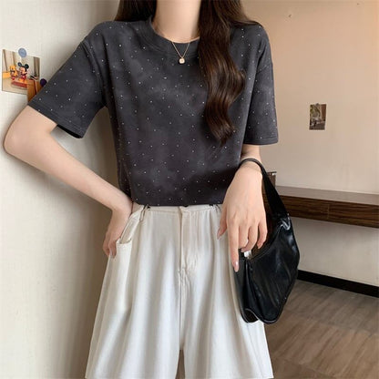 着回し力抜群 ホットダイヤモンド 定番シンプル 全2色 半袖Tシャツ カットソー ＜F-8591＞