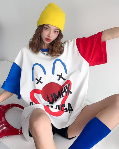 お勧めカラーマッチング ゆったり ビッグロゴ 半袖Tシャツ 全2色＜F-4838＞
