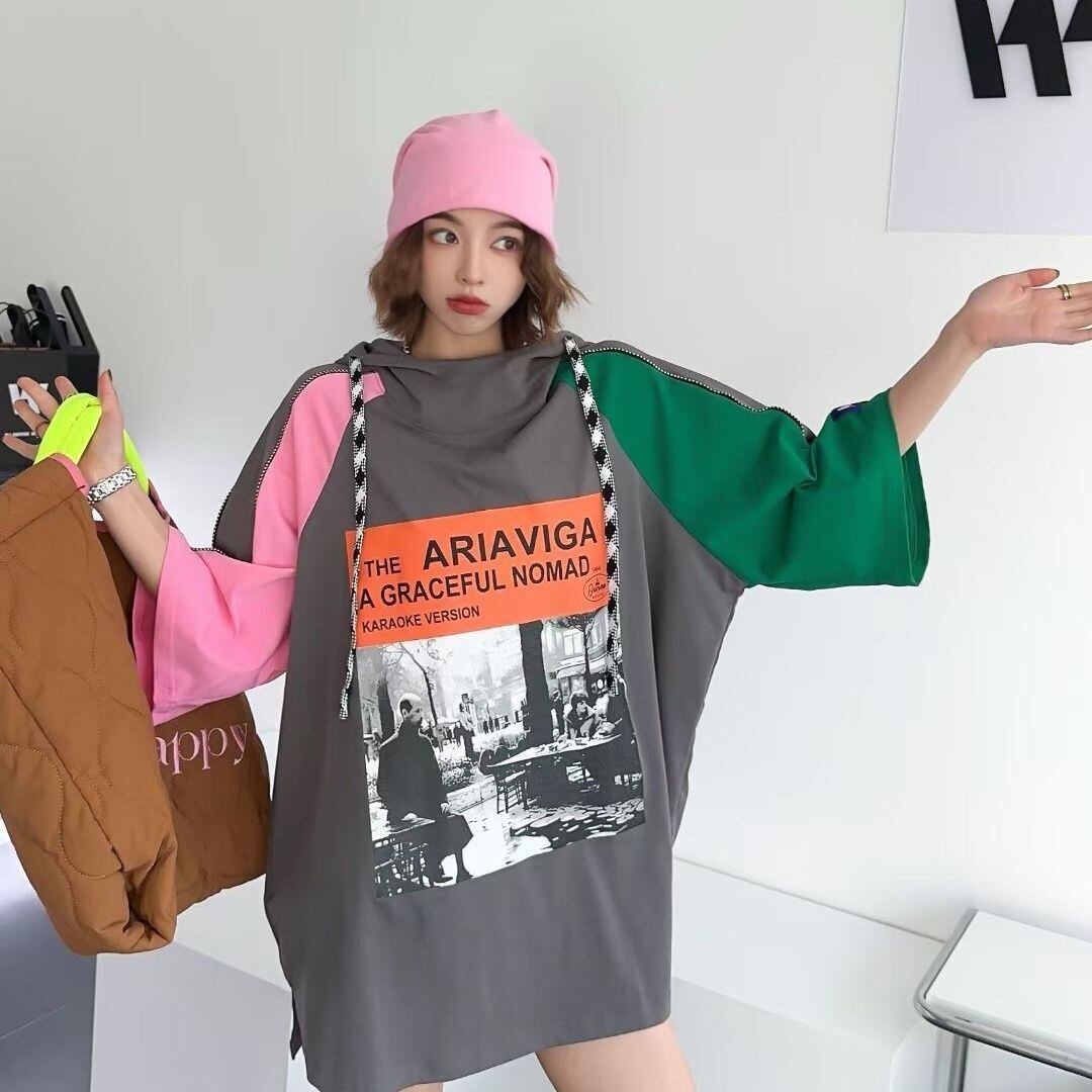 売り切れ必至 プリント カジュアル 切り替え 半袖Tシャツ カットソー＜F-8257＞
