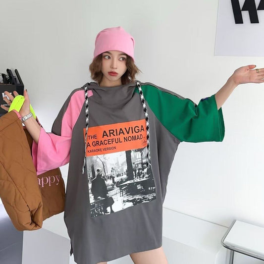 売り切れ必至 プリント カジュアル 切り替え 半袖Tシャツ カットソー＜F-8257＞