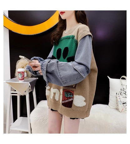 超人気レイヤード風ニットセータートップス三色あり＜F-4195＞