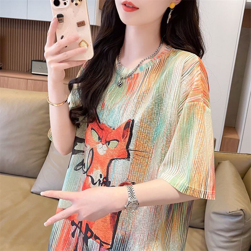 大活躍 絞り染め 特別デザイン プリント 2色選択 半袖Tシャツ＜F-8574＞