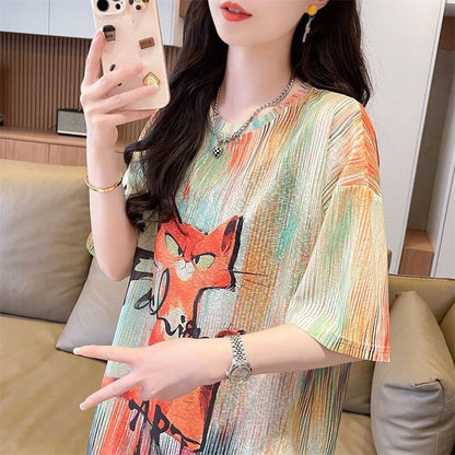 大活躍 絞り染め 特別デザイン プリント 2色選択 半袖Tシャツ＜F-8574＞