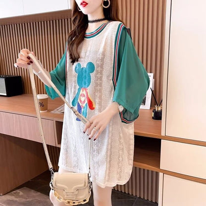 夏新作   ベアー ロングTシャツ ゆったり5分袖 ＜F-2942＞